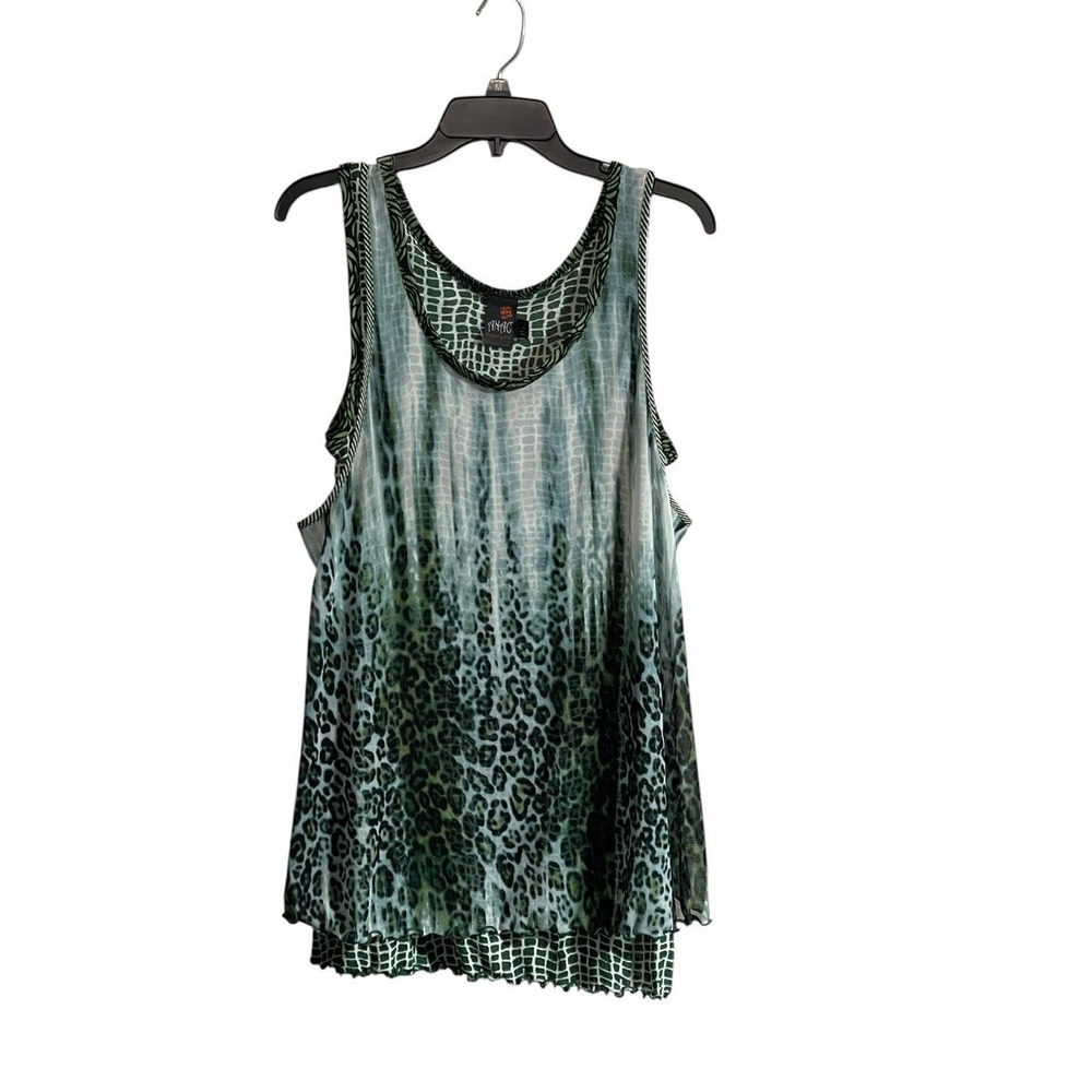 Anac Women Sleeveless Tunic Tank Top Green Black Sheer Layered Fairygrunge Y2K
